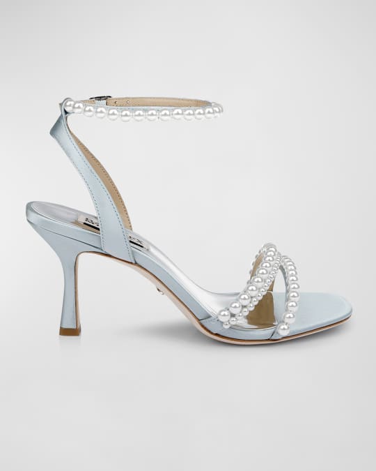 Badgley Mischka Flame Pearly Satin Stiletto Sandals | Neiman Marcus