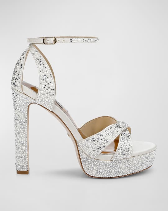 Badgley Mischka Fizzy Crystal Ankle-Strap Platform Sandals | Neiman Marcus