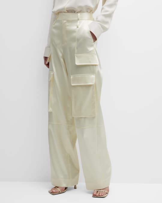 FRAME Satin Straight Cargo Pants | Neiman Marcus