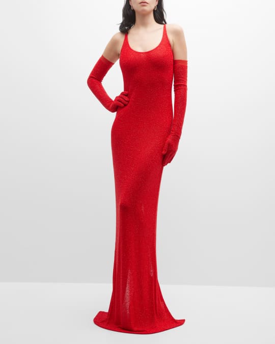 Beaded Scoop-Neck Tank Gown