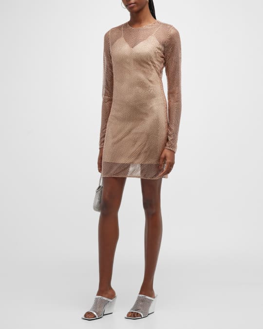 Stella McCartney Strass Embellished Mesh Long-Sleeve Mini Dress | Neiman  Marcus