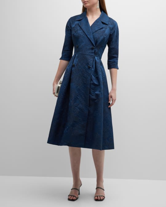 Double Breasted Floral Jacquard Coat Dress