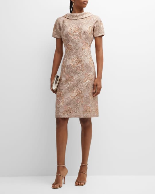 Rickie Freeman for Teri Jon Portrait Collar Fit Flare Jacquard