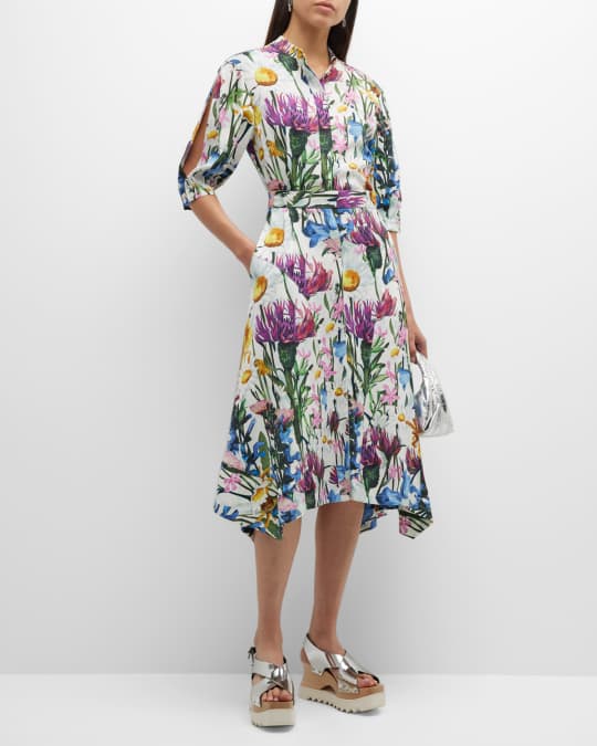 Stella McCartney Floral-Print Elbow-Sleeve Midi Shirtdress | Neiman Marcus