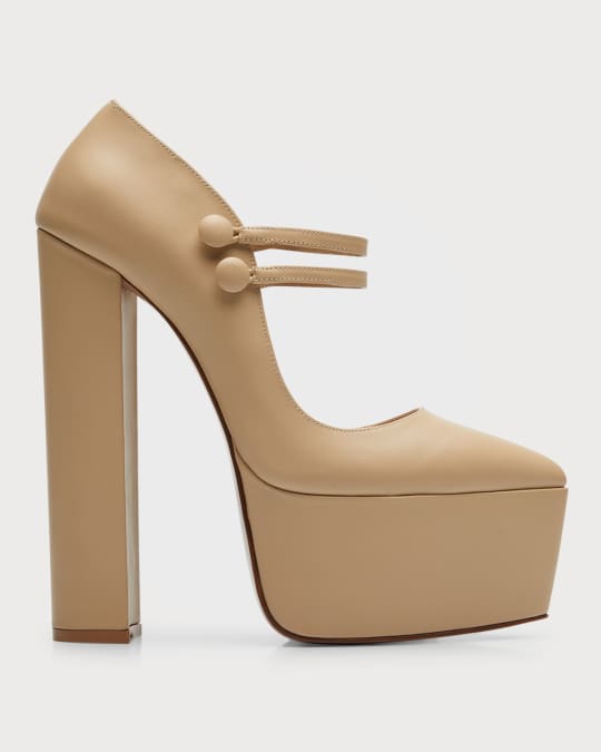 Andrea Wazen Double Jeu Leather Platform Mary Jane Pumps