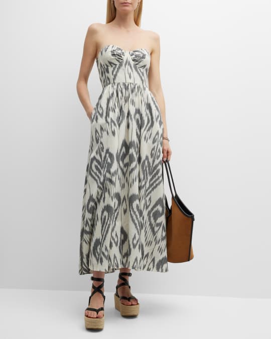 EMPORIO SIRENUSE Johanna Anatolian Ikat-Print Halter Bustier Midi Dress |  Neiman Marcus