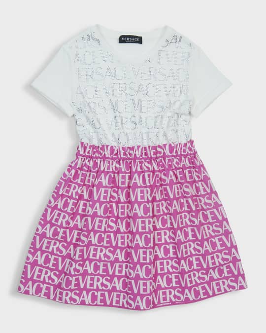 Versace White & Pink Campus Logo Graphic T-Shirt Dress