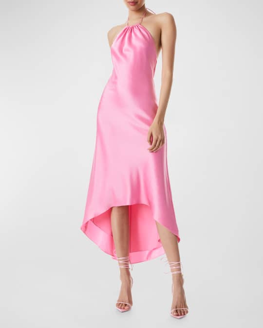 ALICE + OLIVIA Rayni Halter-Neck High-Low Midi Dress | Neiman Marcus