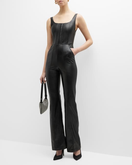 Alice + Olivia Chels Vegan Leather Corset Jumpsuit | Neiman Marcus