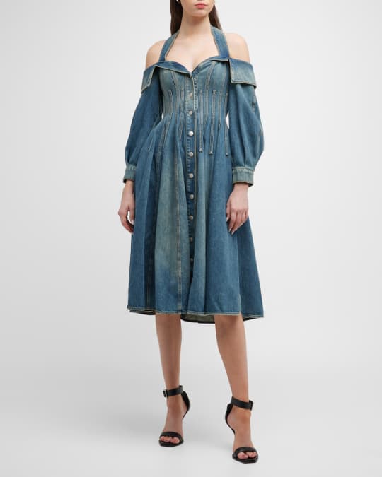 Cold shoulder jean dress top