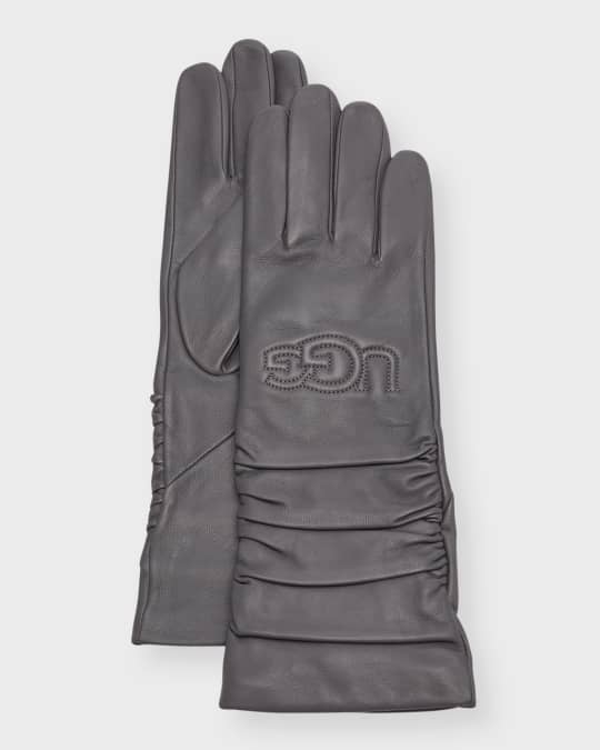 Scrunched Leather Gloves with Logo 