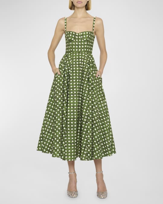 Giambattista Valli Woven-Print Bow Bustier Tea-Length Dress | Neiman Marcus