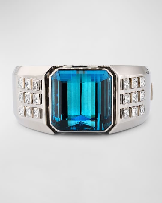 Estate De Vroomen 18K Yellow Gold and Platinum Aquamarine Bracelet with Diamonds