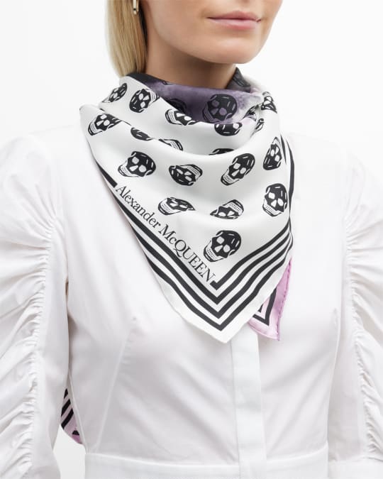 Alexander McQueen Watercolor Skull Biker Twill Silk Scarf