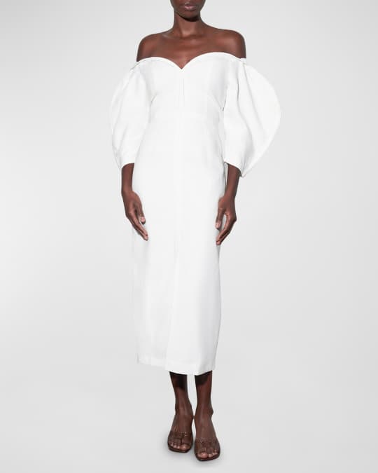 off the shoulder dress formal midi Off Shoulder Midi Dress with Bow Details Yellow / S