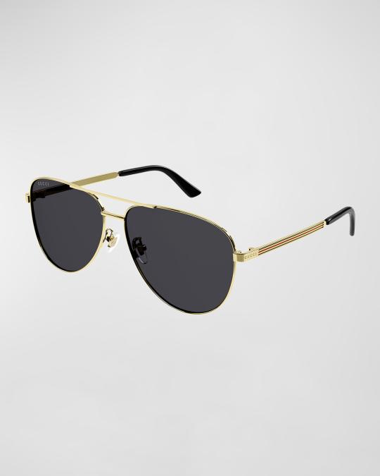 Gucci Men's Striped Logo Metal Aviator Sunglasses | Neiman Marcus