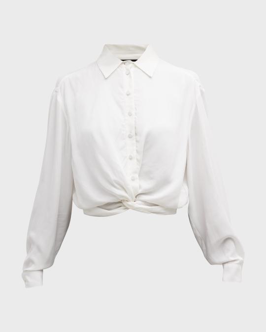 Emporio Armani Button-Down Twist-Front Blouse | Neiman Marcus