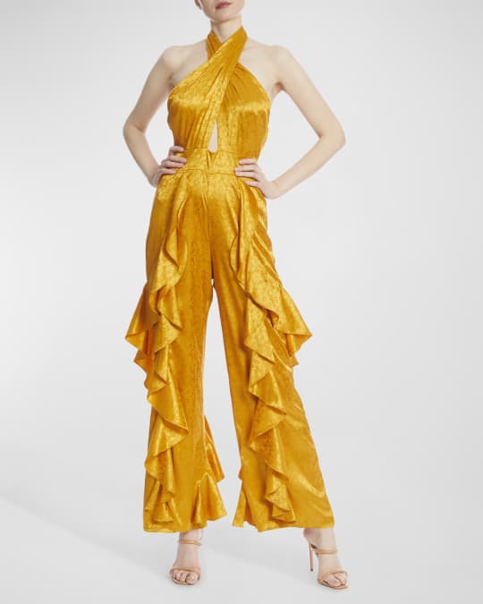 Halter neck ruffle floral applique jumpsuit main image 0