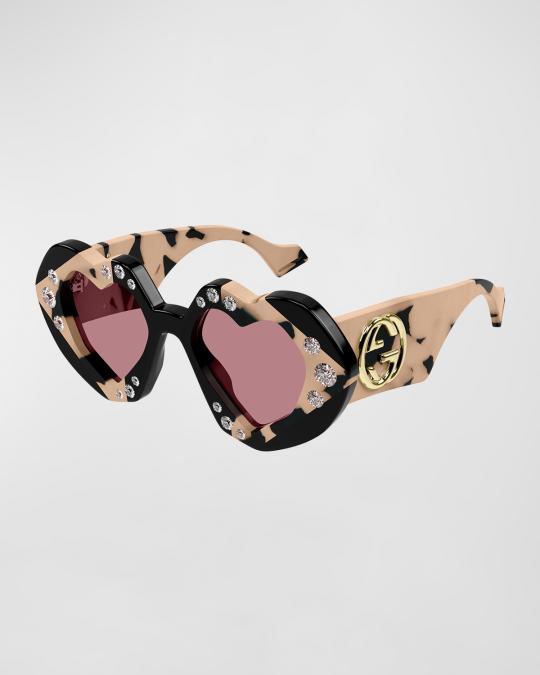 Gucci Embellished Heart-Shaped Acetate Sunglasses | Neiman Marcus