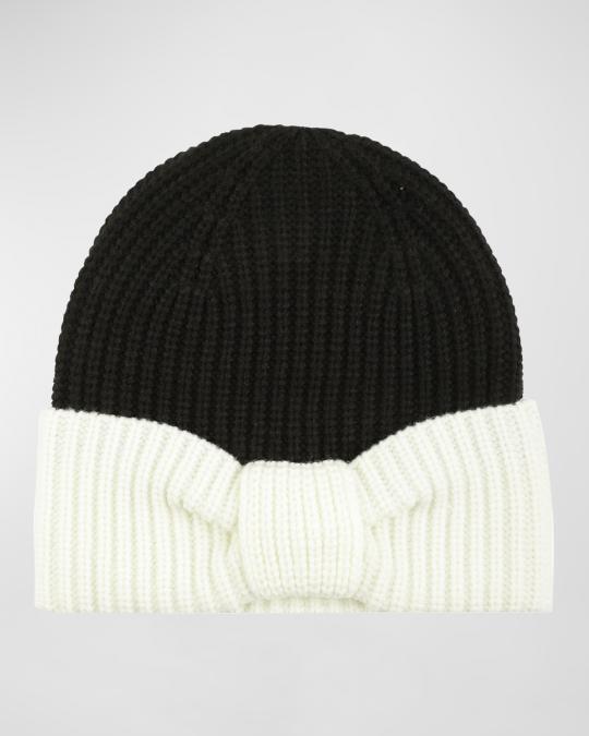 Kate Spade New York Bow Cuff Rib Knit Beanie Black/White kate spade new york Beanie Hats for Women for sale | eBay main image 3