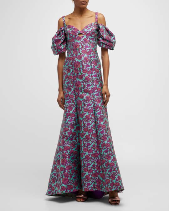 Zac Posen Floral Jacquard Cold Shoulder Sweetheart Gown Neiman Marcus