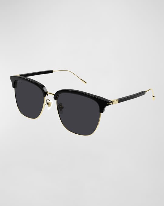 Gucci Men s Half Rim Acetate Metal Round Sunglasses Neiman Marcus