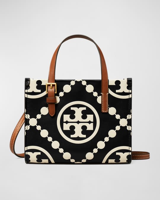 T Monogram Embossed Leather Tote Bag in Black - Tory Burch