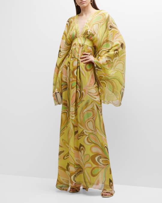 Alexis Sydney Bell-Sleeve Silk Empire Maxi Dress | Neiman Marcus