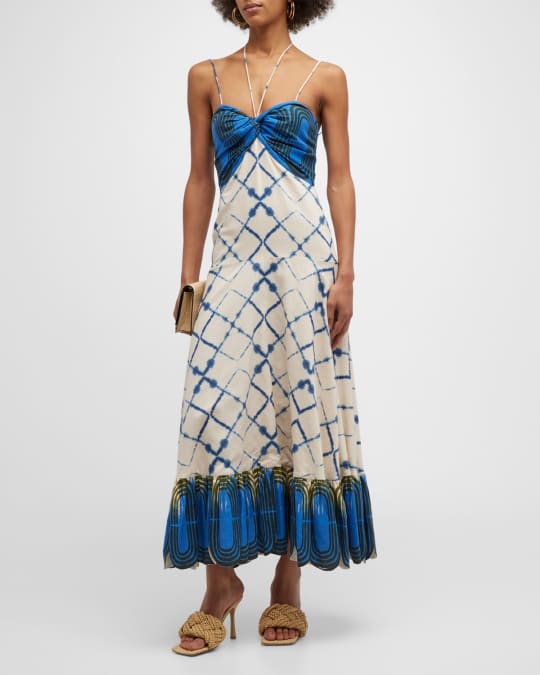 Alexis Nuri Printed Linen Cotton Long Halter Dress Neiman Marcus