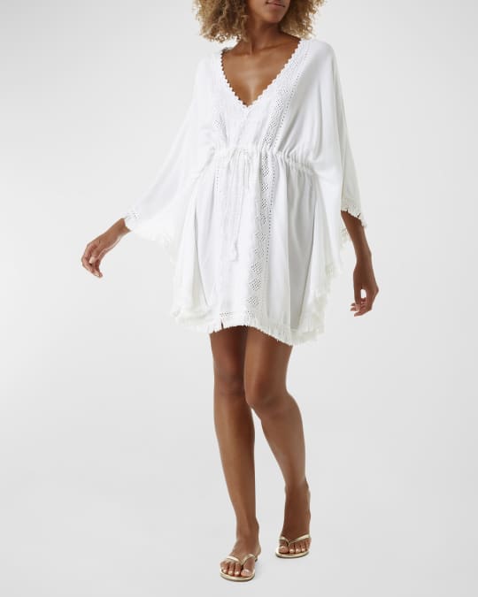 【MELISSA ODABASH】fringed embroidered voile kaftan Melissa Odabash Isabelle Embroidered Fringe Kaftan | Neiman