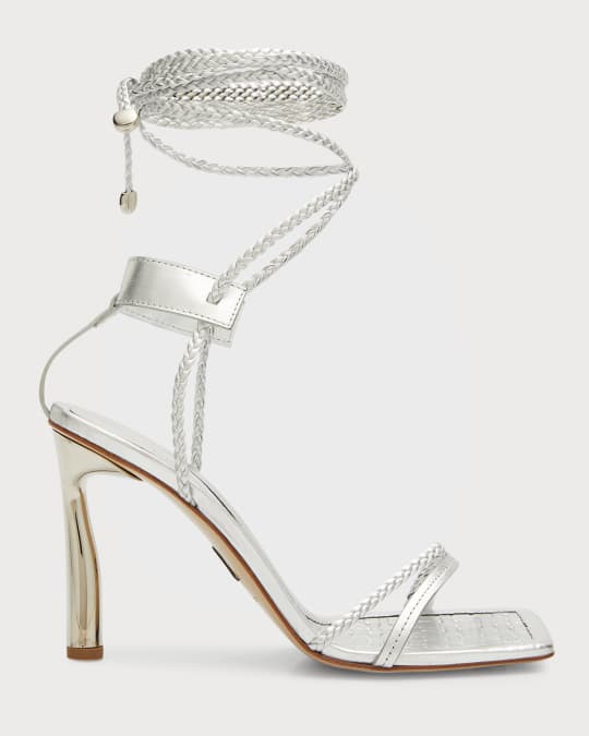 Paul Andrew Metallic Woven Ankle Tie Sandals Neiman Marcus