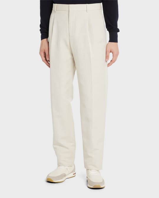 Loro Piana スラックス　サイズ50 ホワイト　コットンリネン Loro Piana Men's City Pleated Cotton-Linen Pants | Neiman Marcus