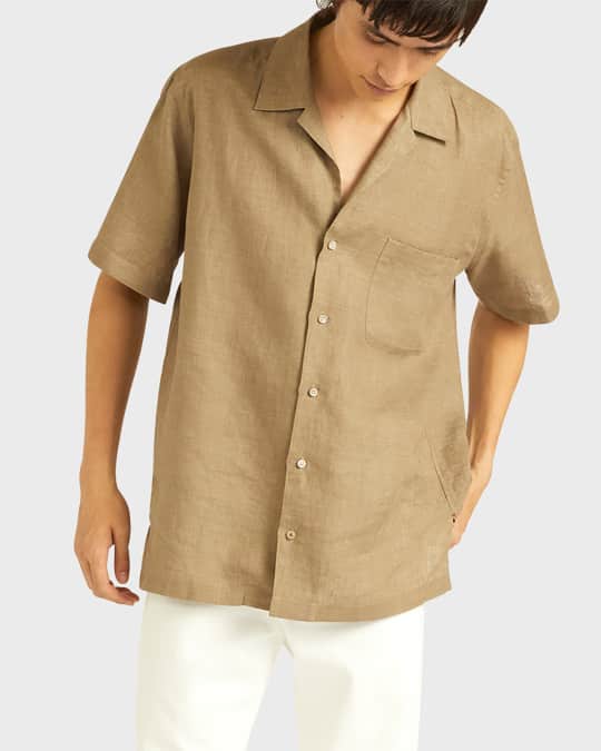 Loro Piana Men's Tindaro Linen Camp Shirt | Neiman Marcus
