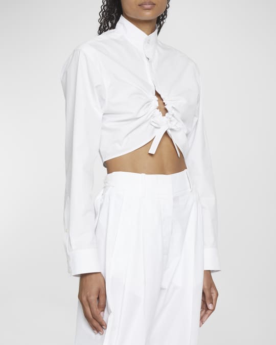 ALAIA Ruched Keyhole Crop Collared Shirt