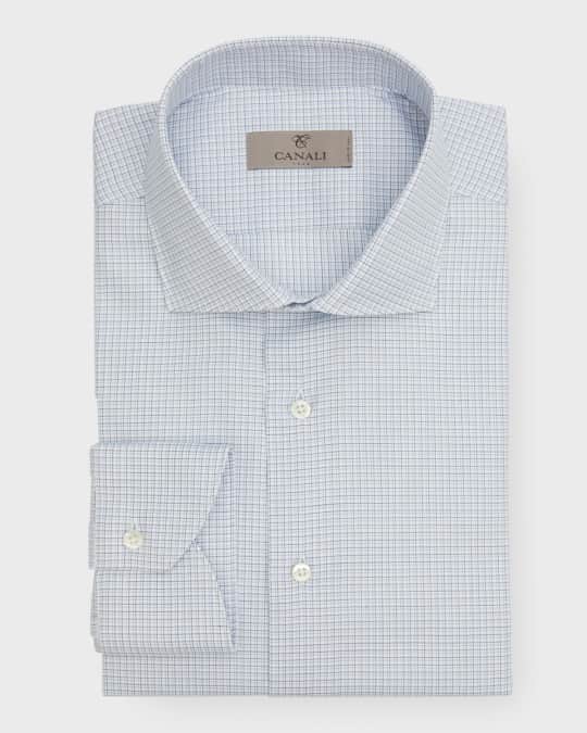 Canali Men s Micro Check Cotton Dress Shirt Neiman Marcus