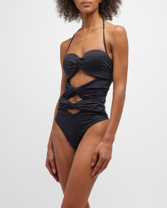 Giambattista Valli Strapless Knotted Cutout One-Piece Swimsuit