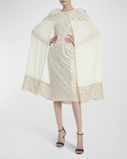 Badgley Mischka Collection Sequin Bodycon Cape Gown | Neiman Marcus