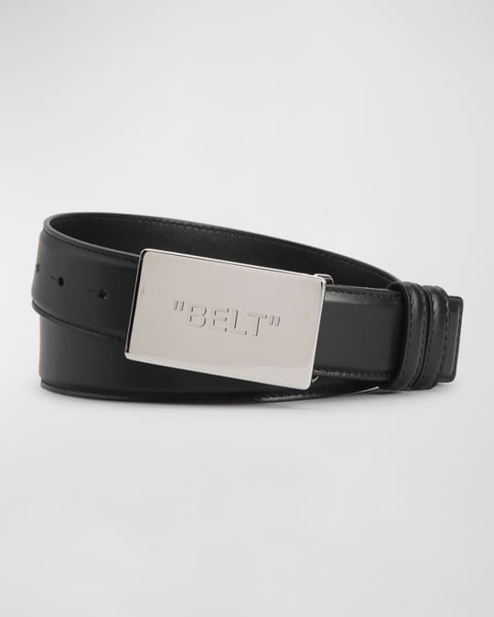 Off White Men s Quote Plate Leather Belt Neiman Marcus