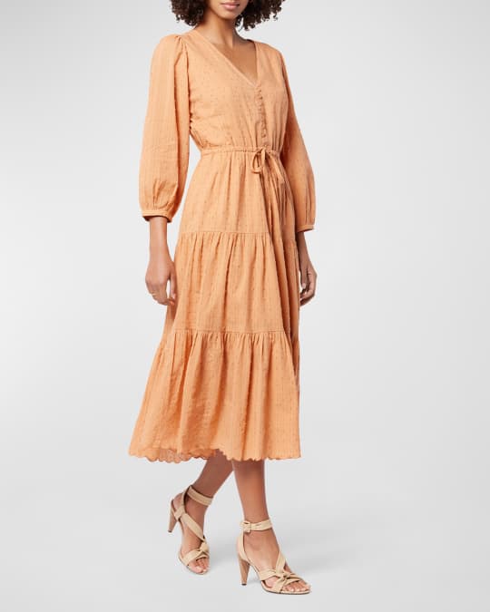 Joie Tobey Tiered Swiss Dot Midi Dress | Neiman Marcus