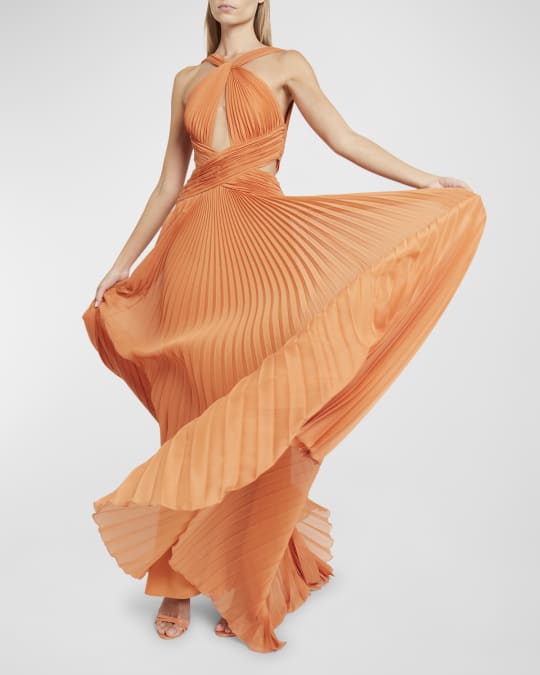 Twisted Halter Pleated Chiffon Gown