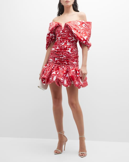 Kaleidoscope-Print Ruched Off-The-Shoulder Mini Dress