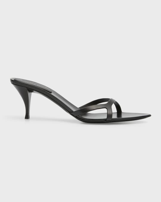 Saint Laurent Gippy Leather Kitten-Heel Slide Sandals | Neiman Marcus