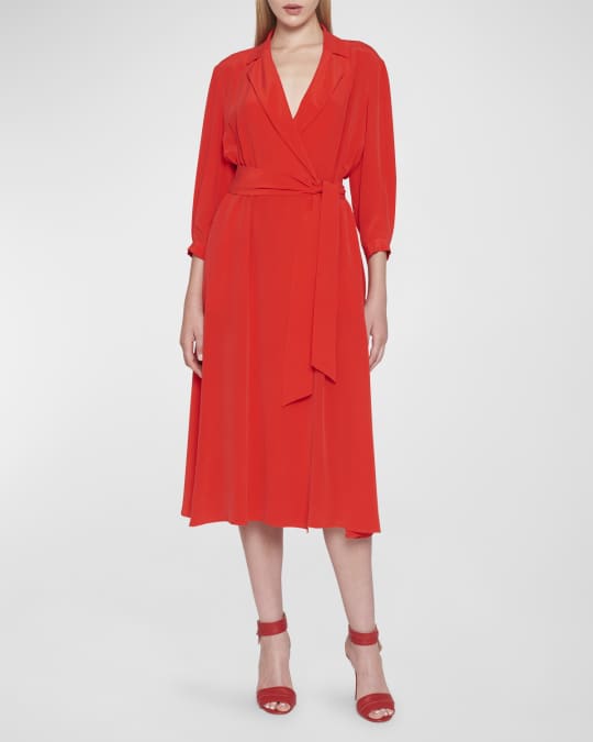 Belted silk midi dress discount