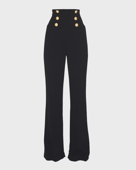 【送料&関税込】Balmain Viscose Pants Balmain 6-Button Crepe Wide-Leg Pants | Neiman Marcus