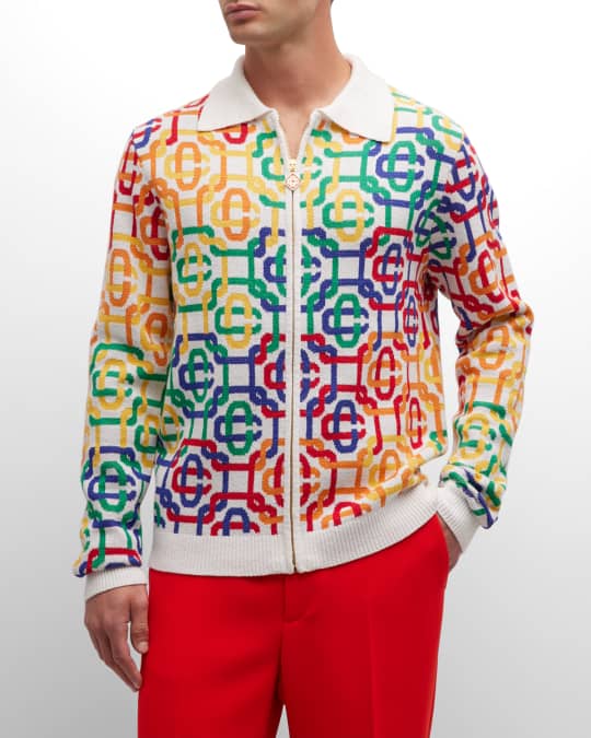 Men's Multicolor Monogram Knit Zip Sweater