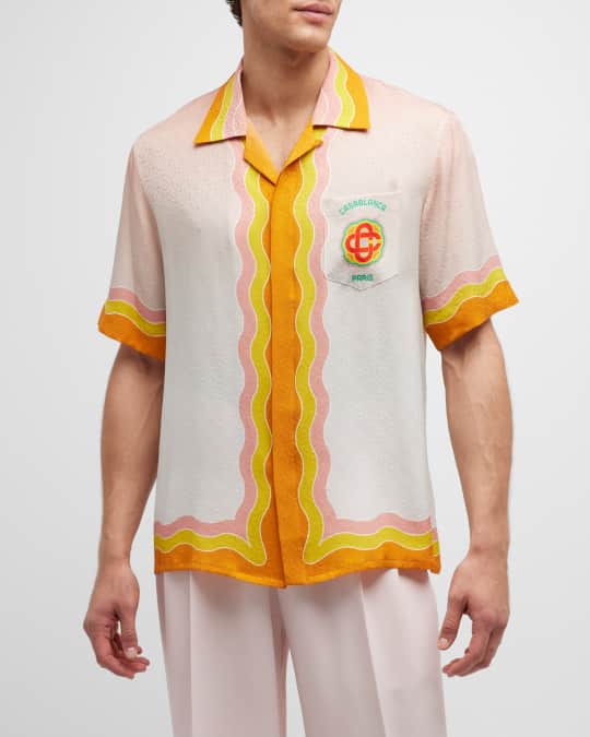 Men's Rainbow Monogram Silk Camp Shirt