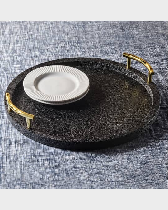 American Atelier Black Round Tray With Golden Handles Neiman Marcus