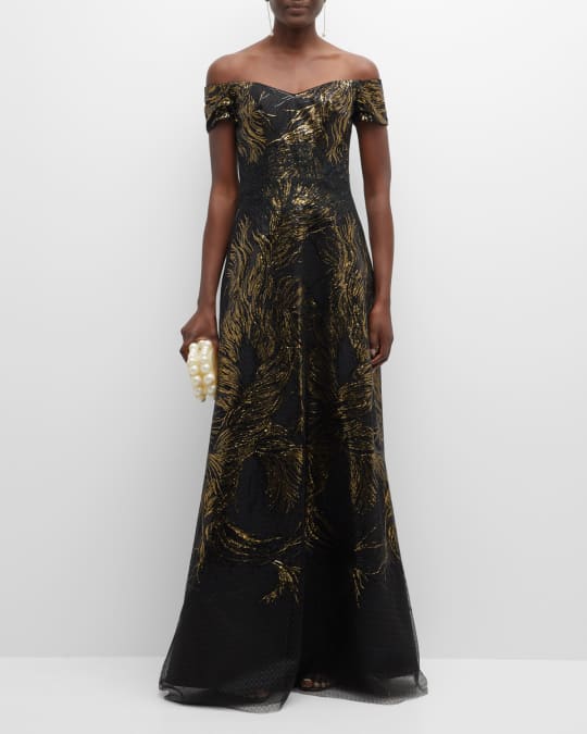 Rene Ruiz Collection Off Shoulder Embroidered Sequin Gown Neiman Marcus