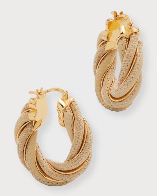 Bottega Veneta Leather Twist Hoop Earrings | Neiman Marcus