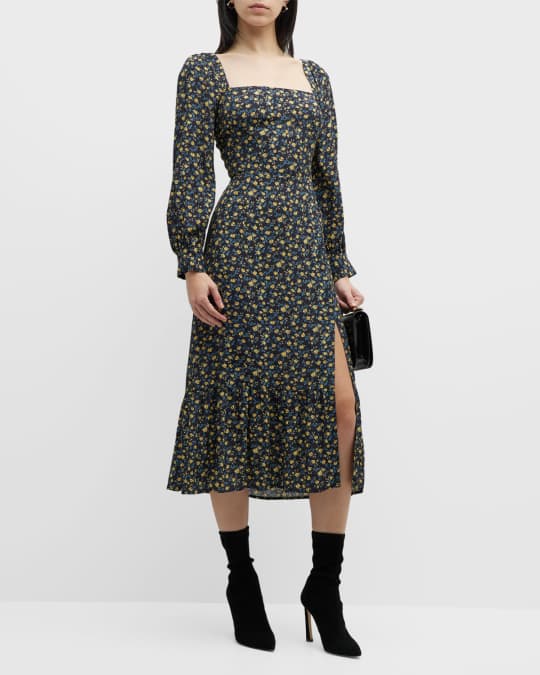 chinese dress ladies Edwina Shirred Frill Long Sleeve Midi Dress